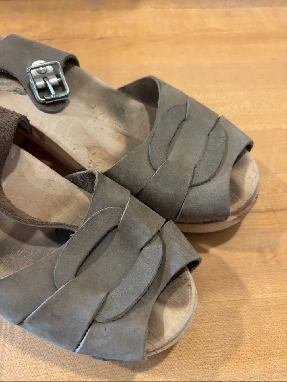 Lotta From Stockholm Taupe Leather Wedge Sandals
